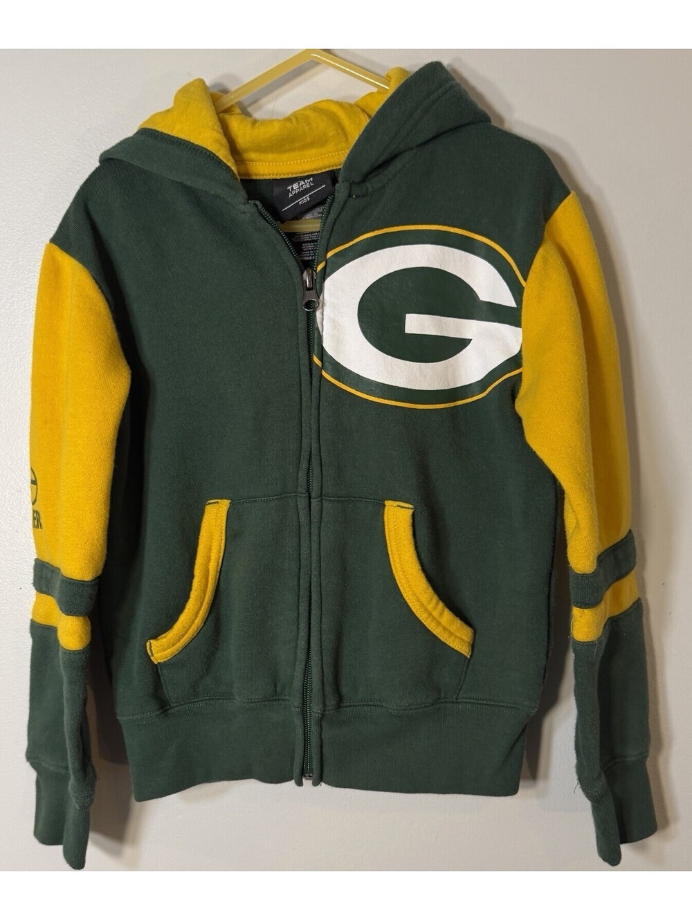 Green Bay Packer Kids Full Zip Hoodie 5/6 NFL Team Apparel GUC